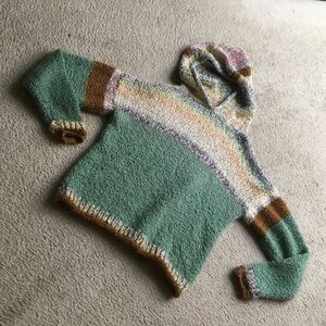 VINTAGE-HAND KNITTED MULTI COLORED KNI HOODIE